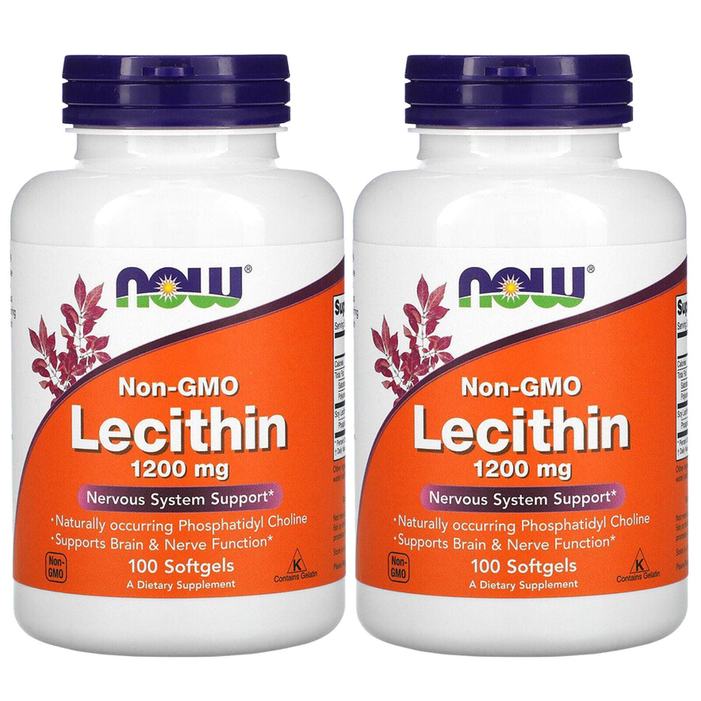 Now Foods, (2 Pack) Lecithin, 1200 Mg, 100 Softgels