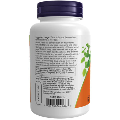 NOW Supplements Sleep Valerian Root plus Hops, Passionflower & GABA, 90 Veg Caps