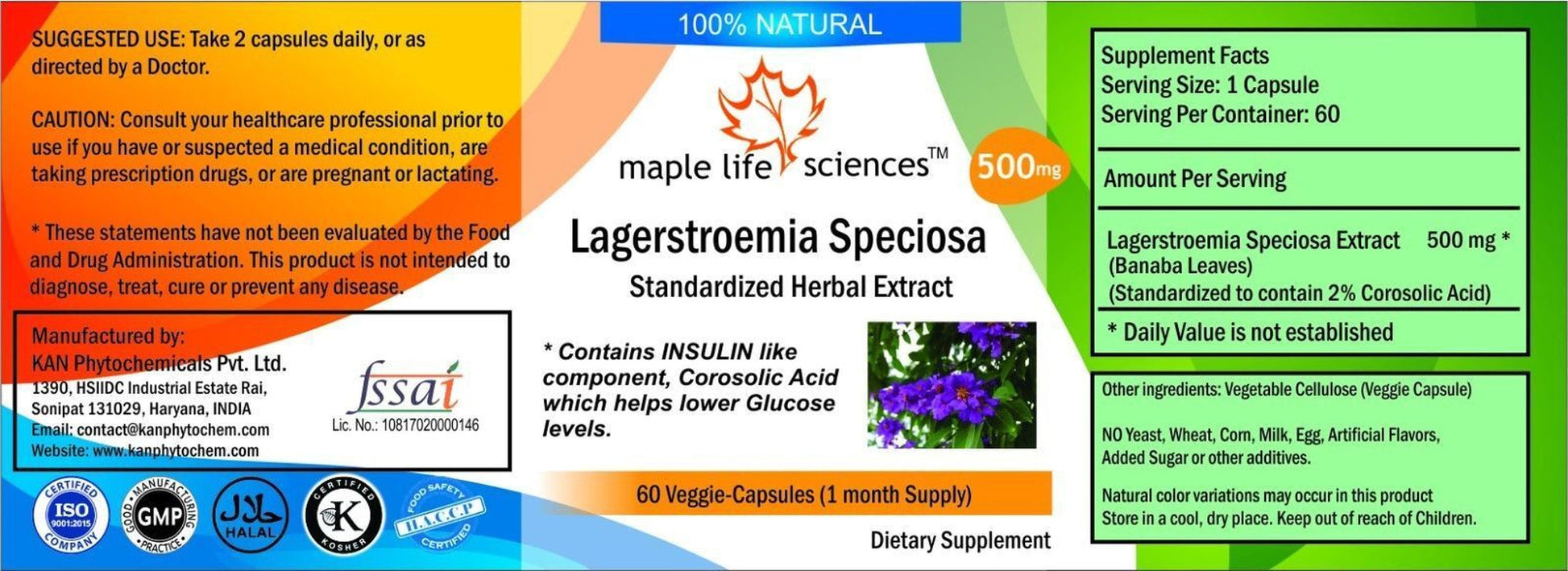 Lagerstroemia Speciosa Extract Capsules 2% Corosolic Acid Pure Banaba Leaf PE