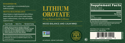 Global Healing Lithium Orotate 10Mg Supplement - 60 Capsules