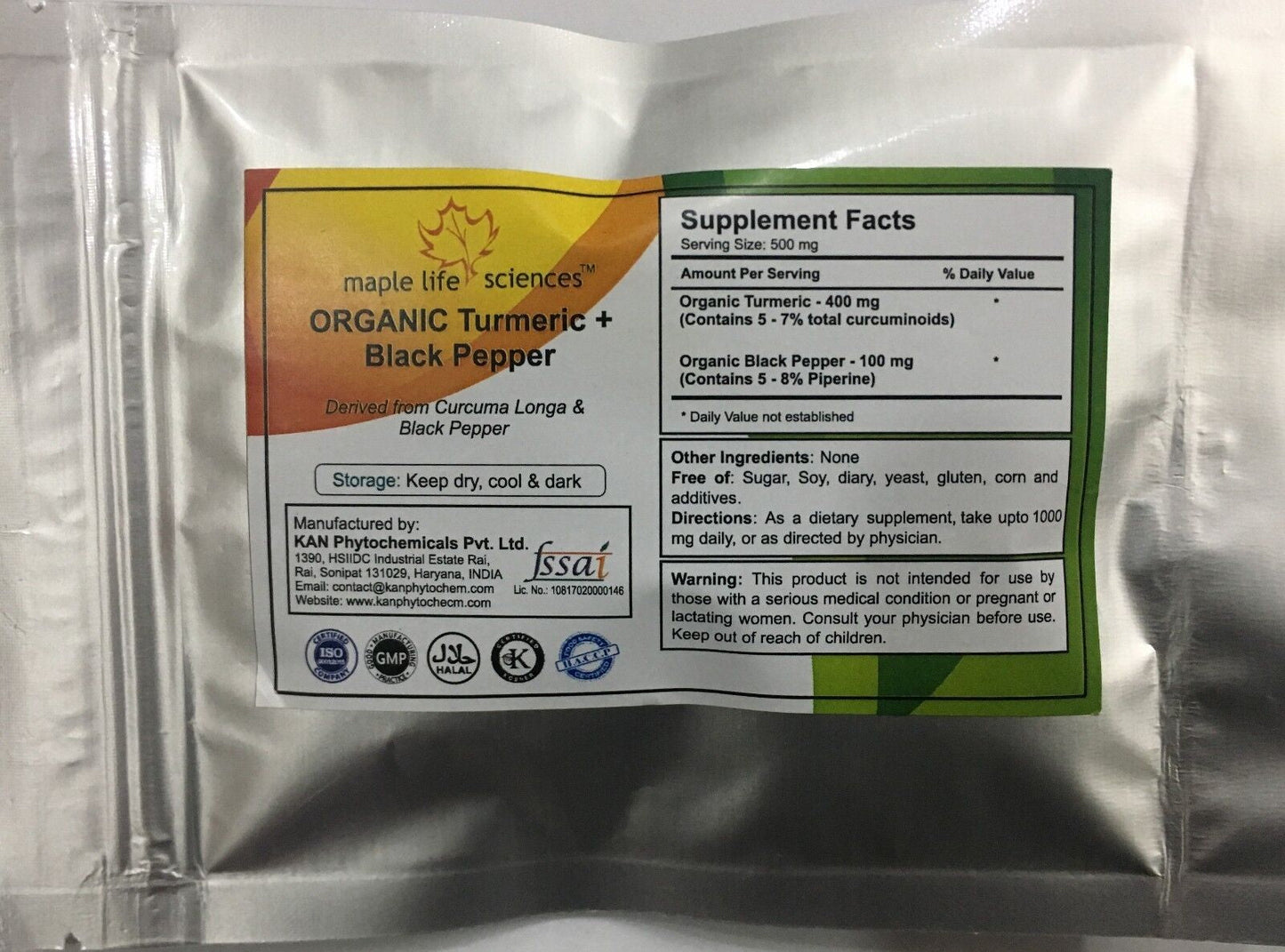 ORGANIC Turmeric + Black Pepper Powder: Piperine and Curcumin: Antioxidant