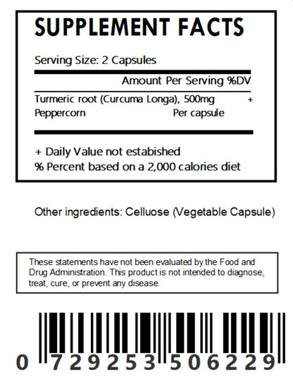 Organic Turmeric Root Powder and Peppercorn Capsules