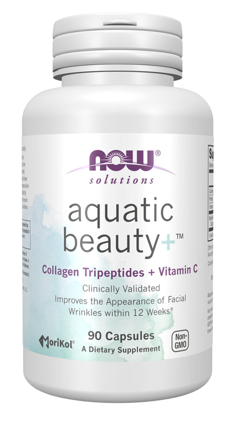 NOW Solutions Aquatic Beauty+ Capsules - Marine Collagen and Vitamin C - 90 Caps