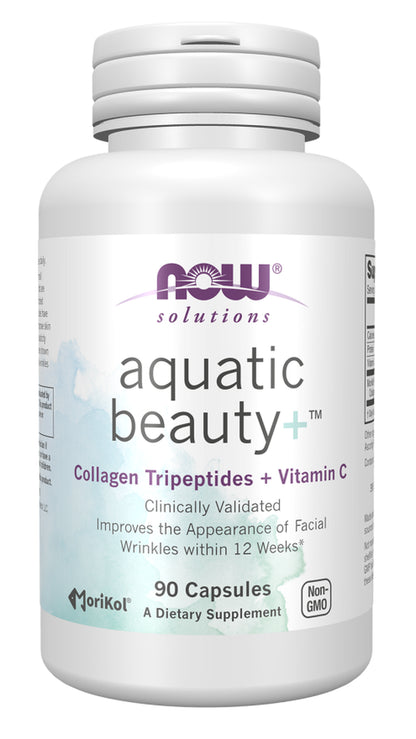 NOW Solutions Aquatic Beauty+ Capsules - Marine Collagen and Vitamin C - 90 Caps