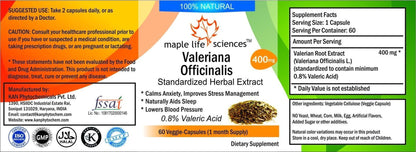 Valerian Root Extract Capsules 0.8% Valeric Acid Valeriana Officinalis Stress