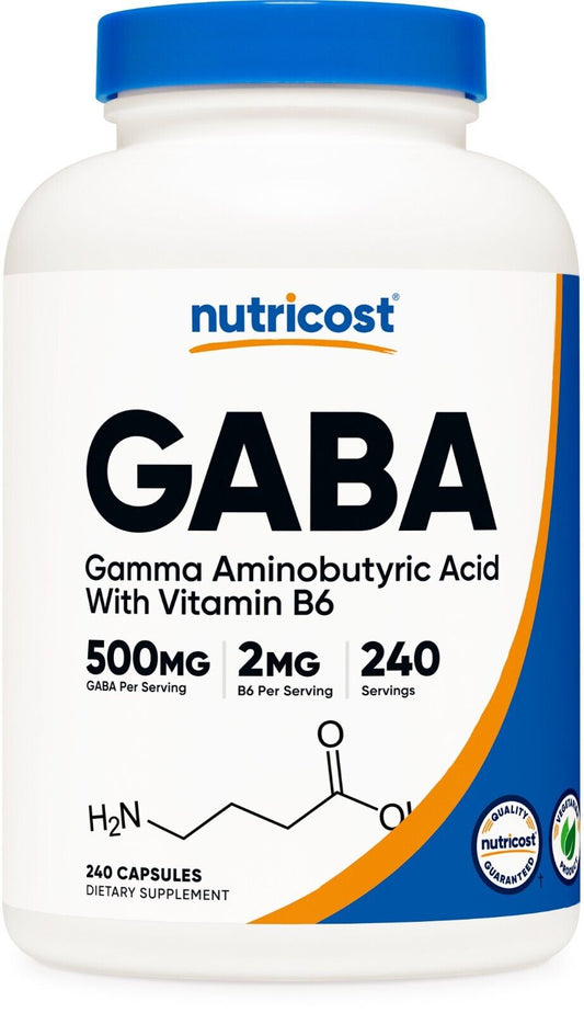 Nutricost GABA (Gamma Aminobutyric Acid) 500Mg + Vitamin B6 2Mg, 240 Capsules