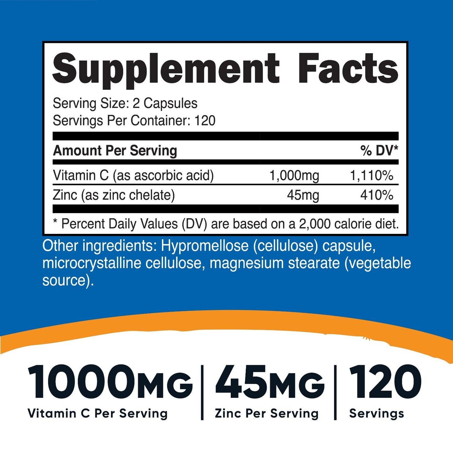 Nutricost Vitamin C with Zinc Capsules, 120 Servings - 1000Mg Vitamin C