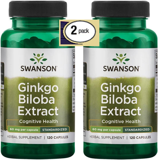 2 Pack Ginkgo Biloba Extract Standardized 60Mg 240 Caps (2X120) Cognitive Health