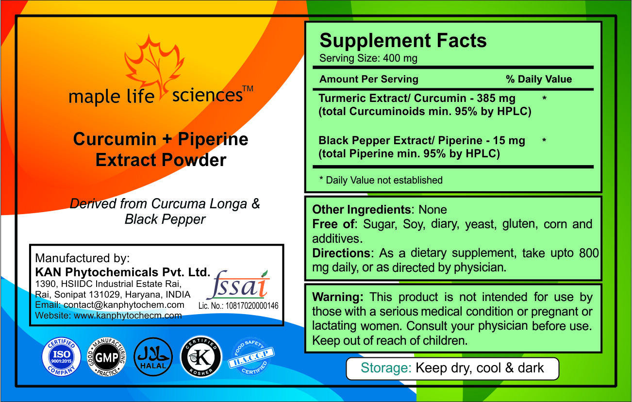 CURCUMIN 95% + PIPERINE 95% Extract Powder Bioavailable Curcumin Extract