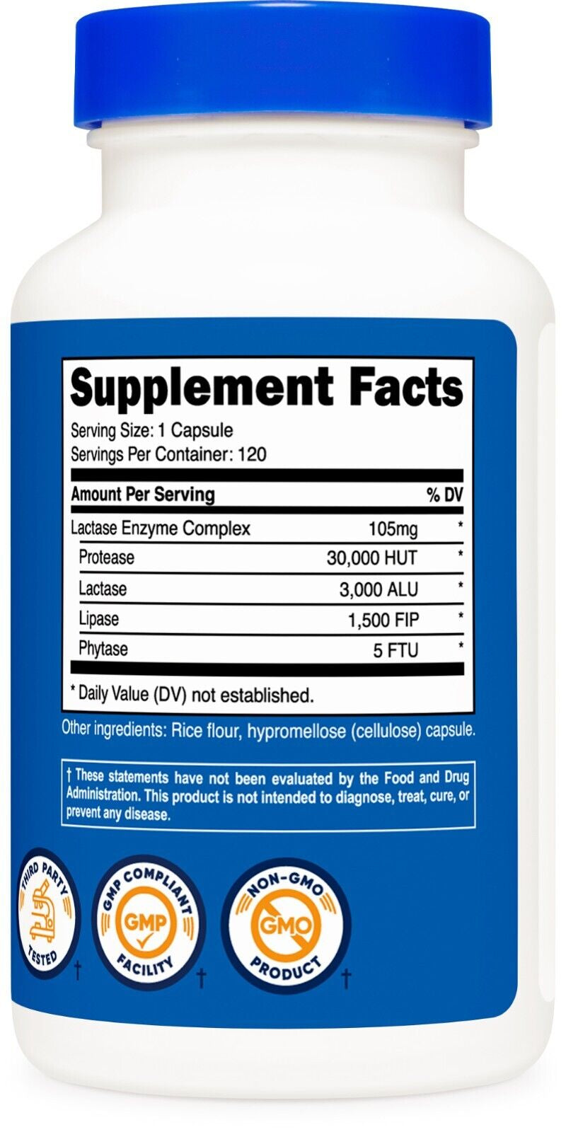 Nutricost Lactase Enzyme Complex 3,000 FCC ALU, 120 Vegetarian Capsules