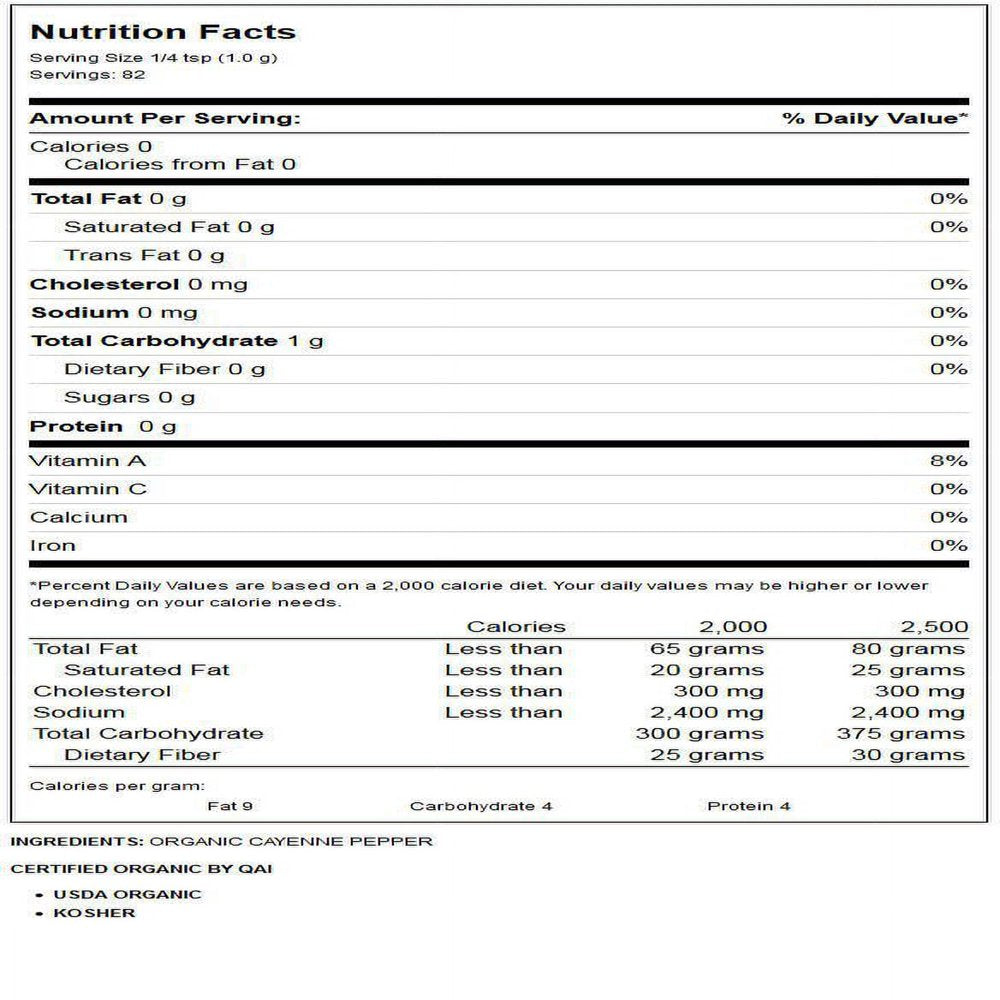Organic Cayenne Pepper, GMO Free, 2.89 Oz Bottle
