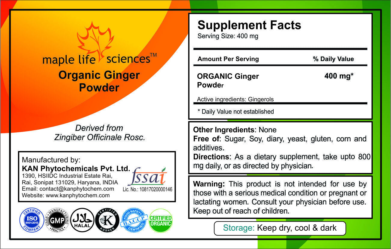 ORGANIC Ginger Root Powder Gingerols Zingiber Officinale No Fillers