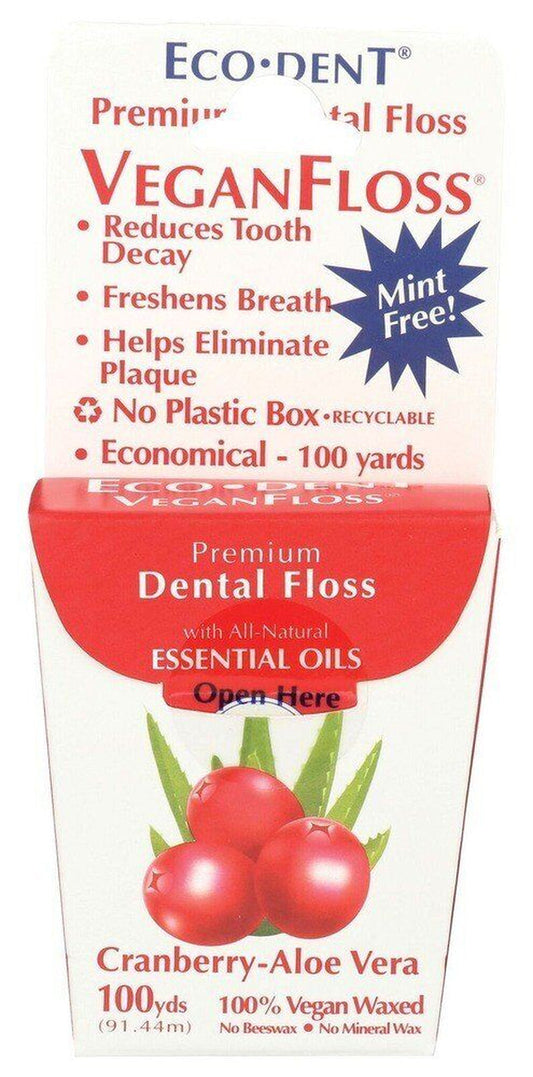 Eco-Dent Veganfloss Premium Dental Floss Cranberry Aloe 100 Yards Floss