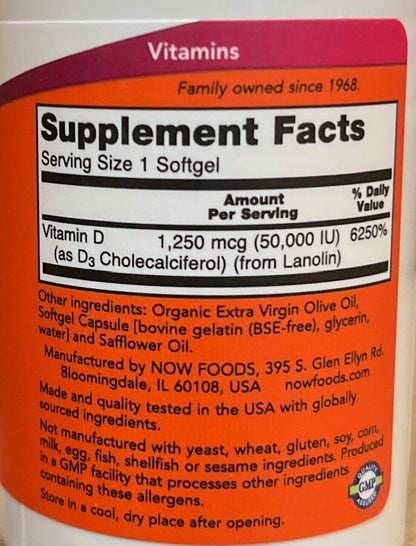 NOW Foods Vitamin D-3 Structural Support 50000 IU (50,000 IU) - 50 Softgels