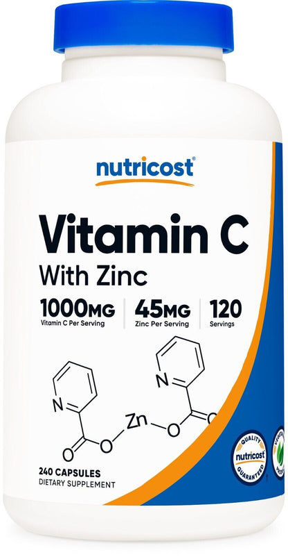 Nutricost Vitamin C with Zinc Capsules, 120 Servings - 1000Mg Vitamin C