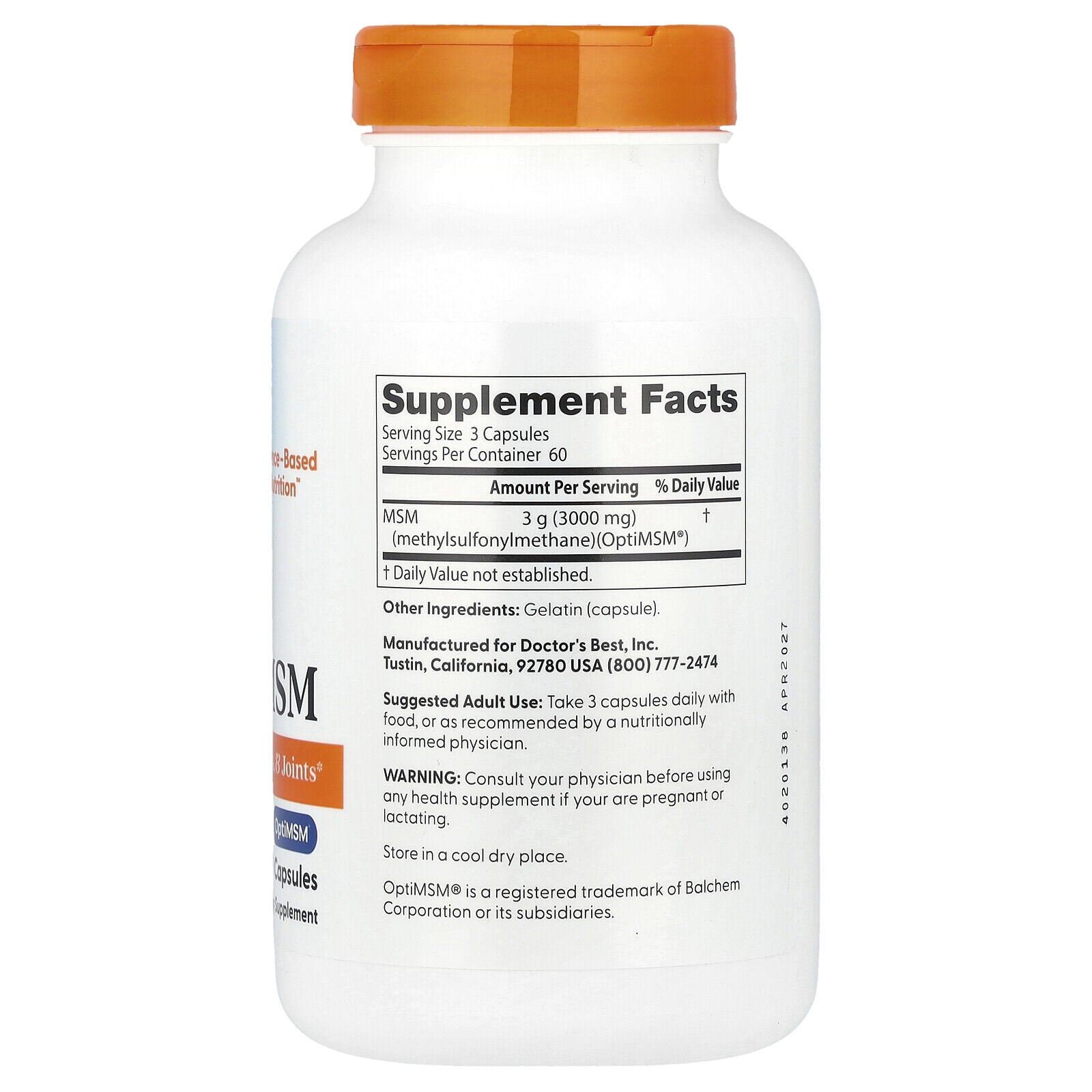 MSM, 3,000 Mg, 180 Capsules (1,000 Mg per Capsule)