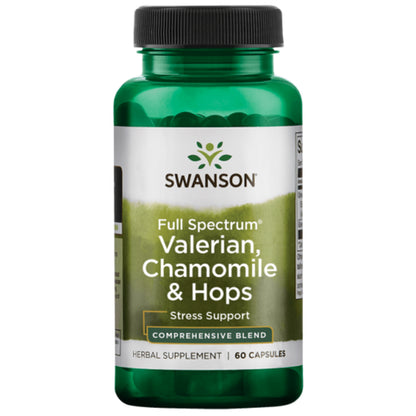 Full Spectrum Valerian, Chamomile and Hops, 60 Capsules, Soothes Mind and Body