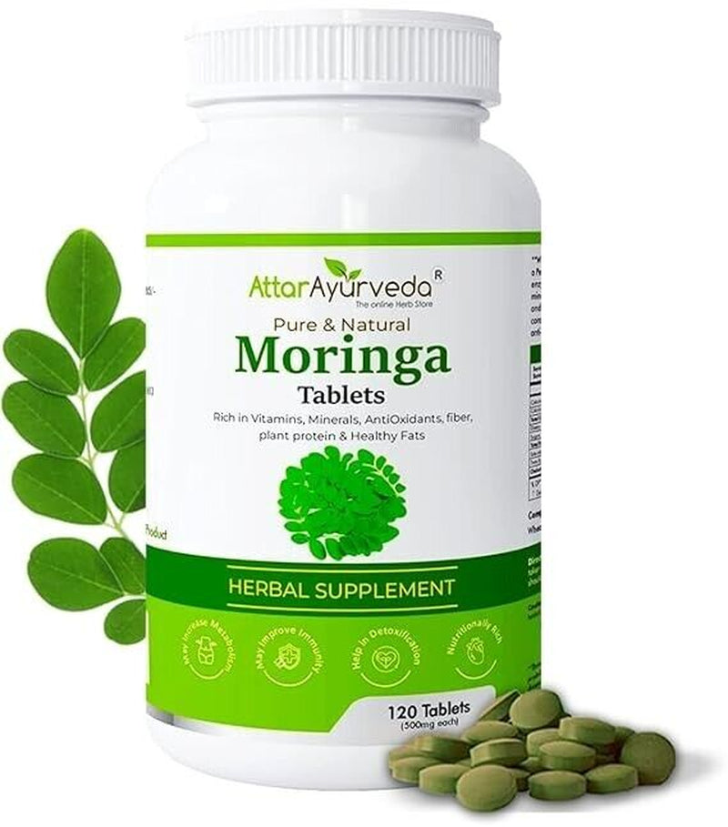 Attar Ayurveda Moringa Tablets 120 Tablets, 500 Mg Herbal Tablet Free Shipping