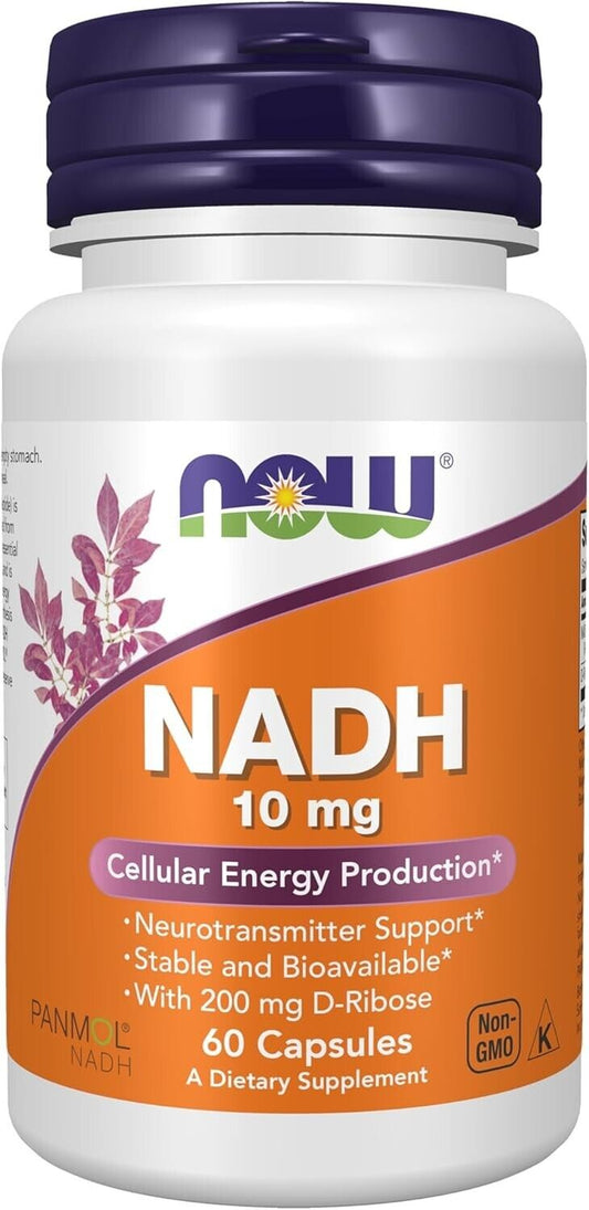 NOW Supplements NADH 10Mg + D-Ribose 200Mg - Energy & Brain Support - 60 Veg Cap