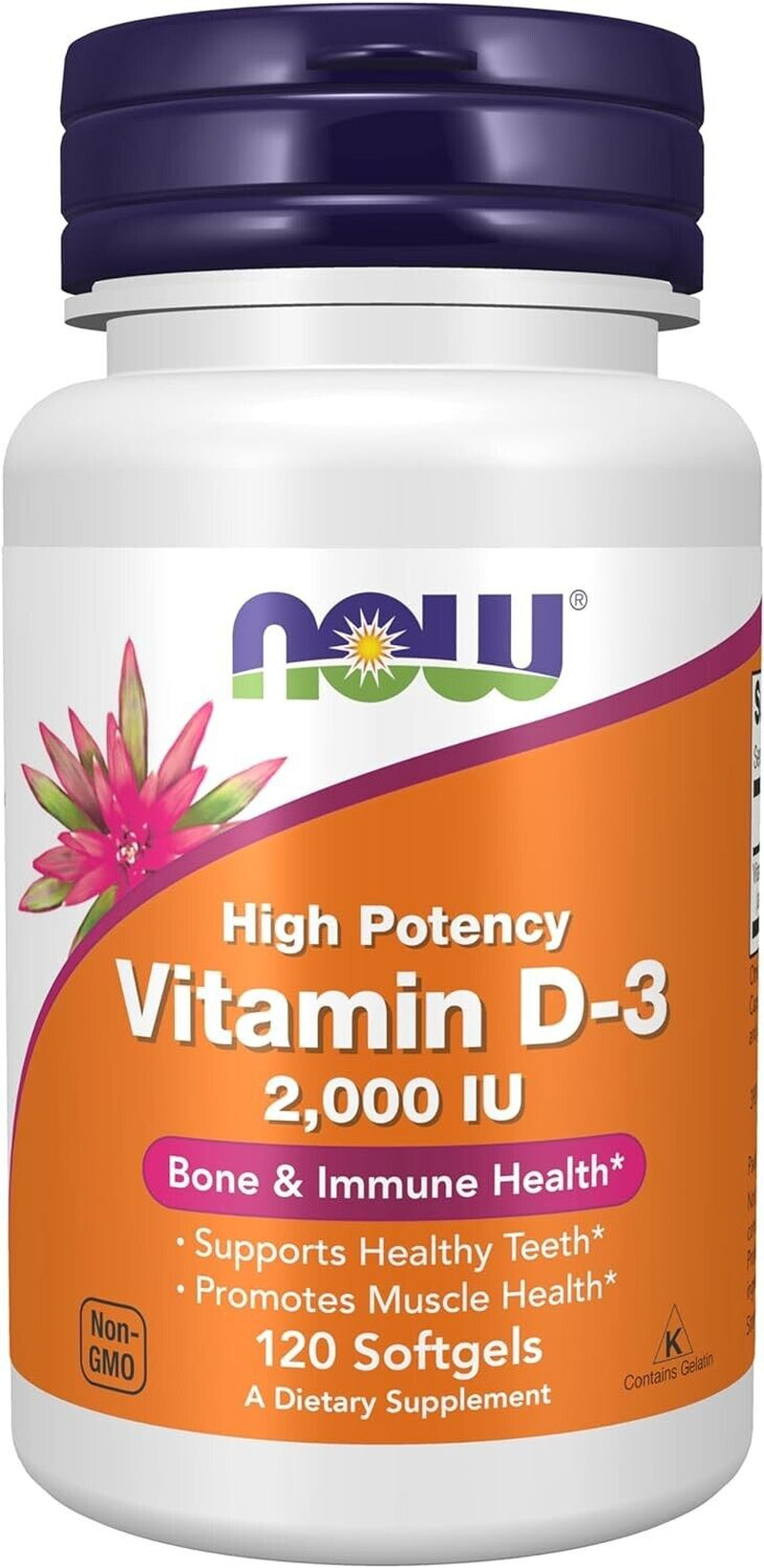 Now Supplements Vit D-3 2000 IU - 120 Softgels, Immune Support - Bone Health