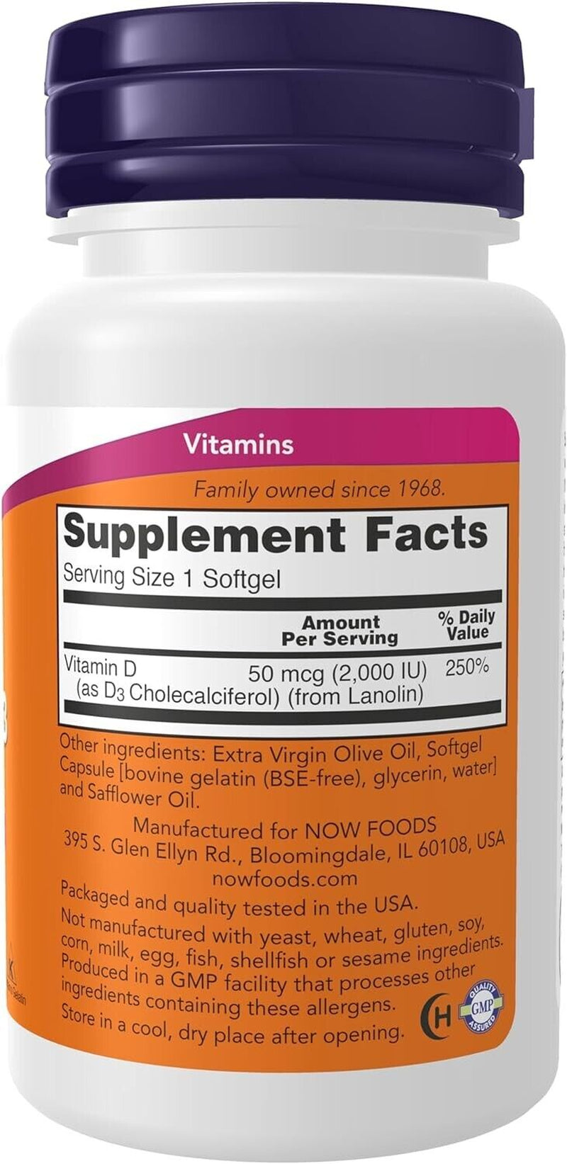 Now Supplements Vit D-3 2000 IU - 120 Softgels, Immune Support - Bone Health