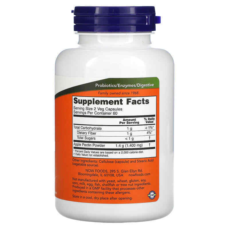 Now Foods Apple Pectin 700Mg, 120 Caps Dietary Fiber 500Mg