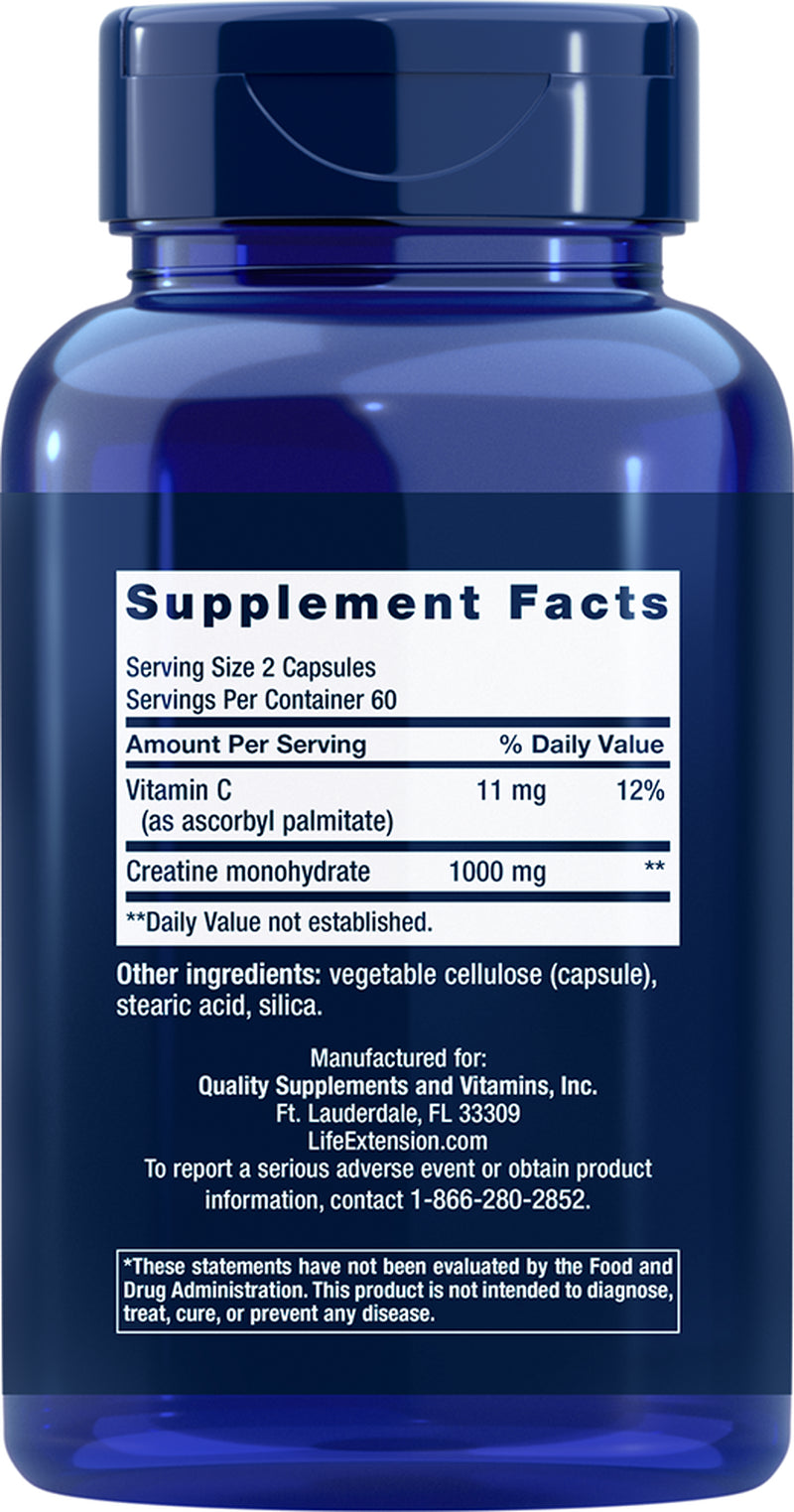 Life Extension Creatine Capsules 120 Caps Creatine 1000Mg/Vitamin C 11Mg