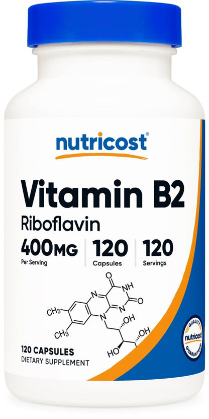 Nutricost Vitamin B2 (Riboflavin) 400Mg, 120 Capsules - Gluten Free, Non-Gmo