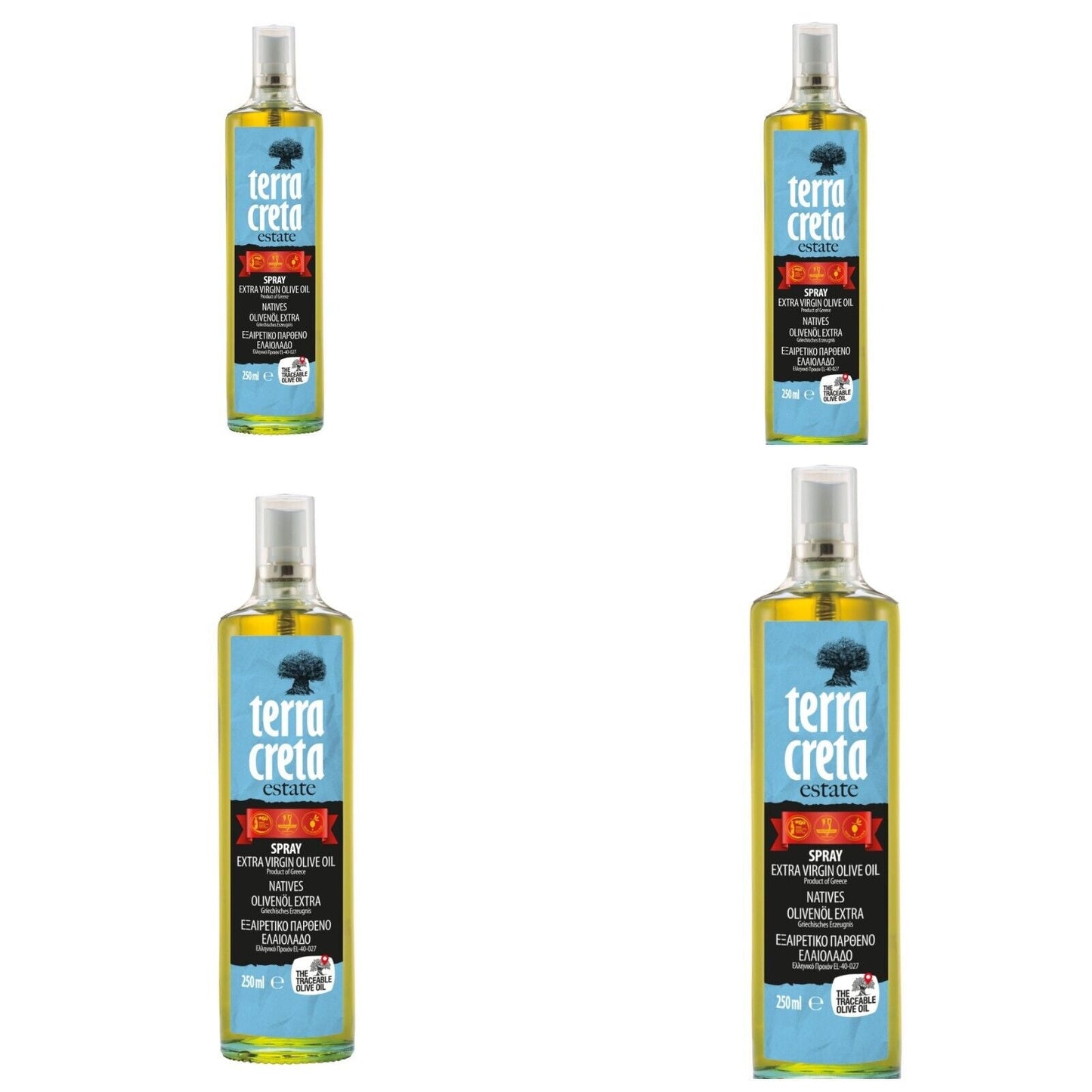 4 Pack Terra Creta Estate Greek Extra Virgin Olive Oil Spray 4X250ML