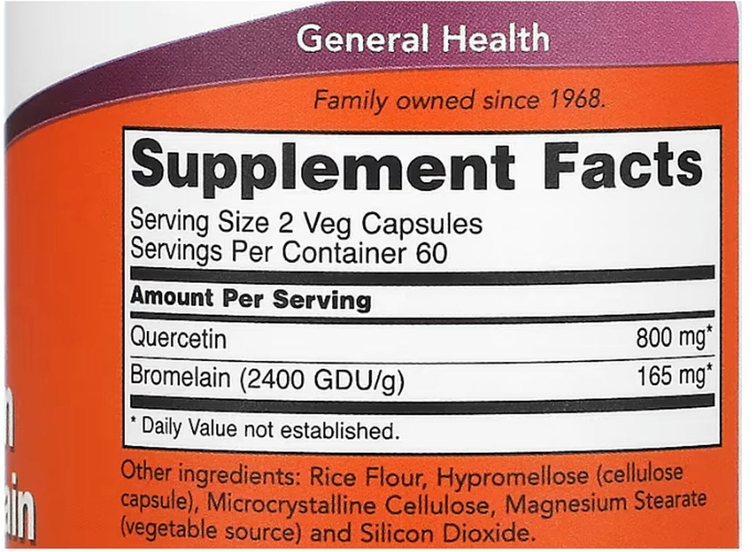 Now Foods Quercetin with Bromelain 120 Caps 800Mg and 2400GDU