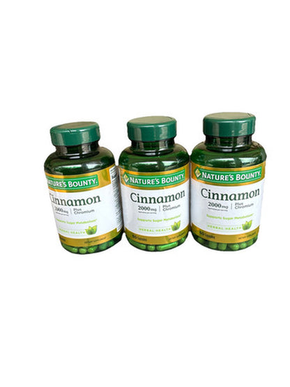 3 Pack Nature'S Bounty Cinnamon + Chromium 60 Capsules 2000 Mg Exp 10/26