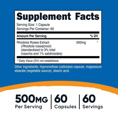 Nutricost Rhodiola Rosea 500Mg, 60 Vegetable Capsules - Gluten Free and Non-Gmo