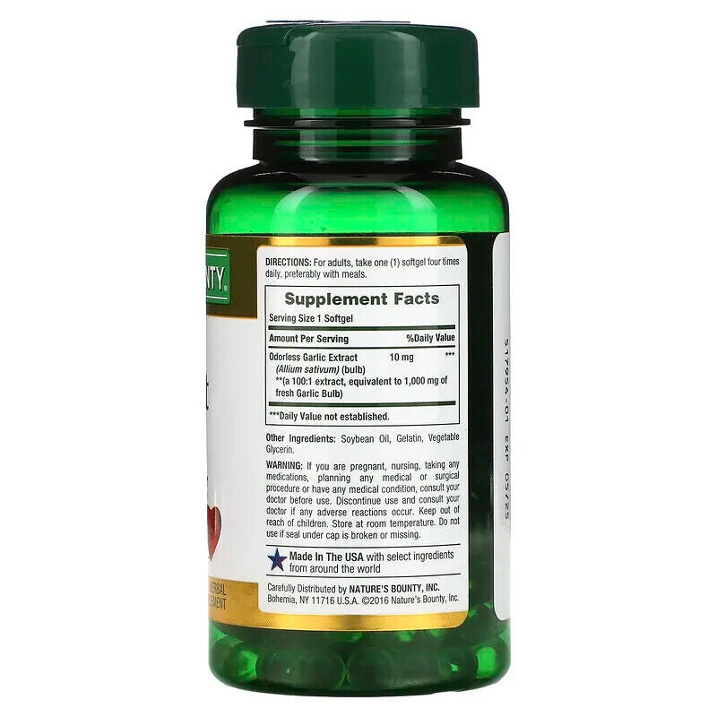 Odorless Garlic Extract 1000 Mg (Allium Sativum) 100 Softgels Circulatory Health