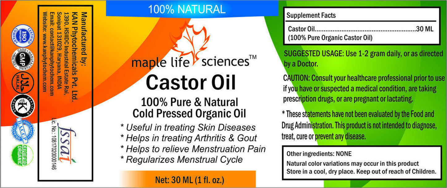 Castor Oil 100% Pure & Natural Helps Arthritis Gout Relieve Menstruation Pain