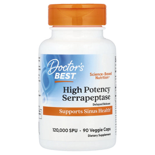 Doctor S Best High Potency Serrapeptase 120 000 SPU 90 Veggie Caps Gluten-Free,