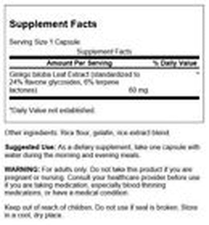 2 Pack Ginkgo Biloba Extract Standardized 60Mg 240 Caps (2X120) Cognitive Health