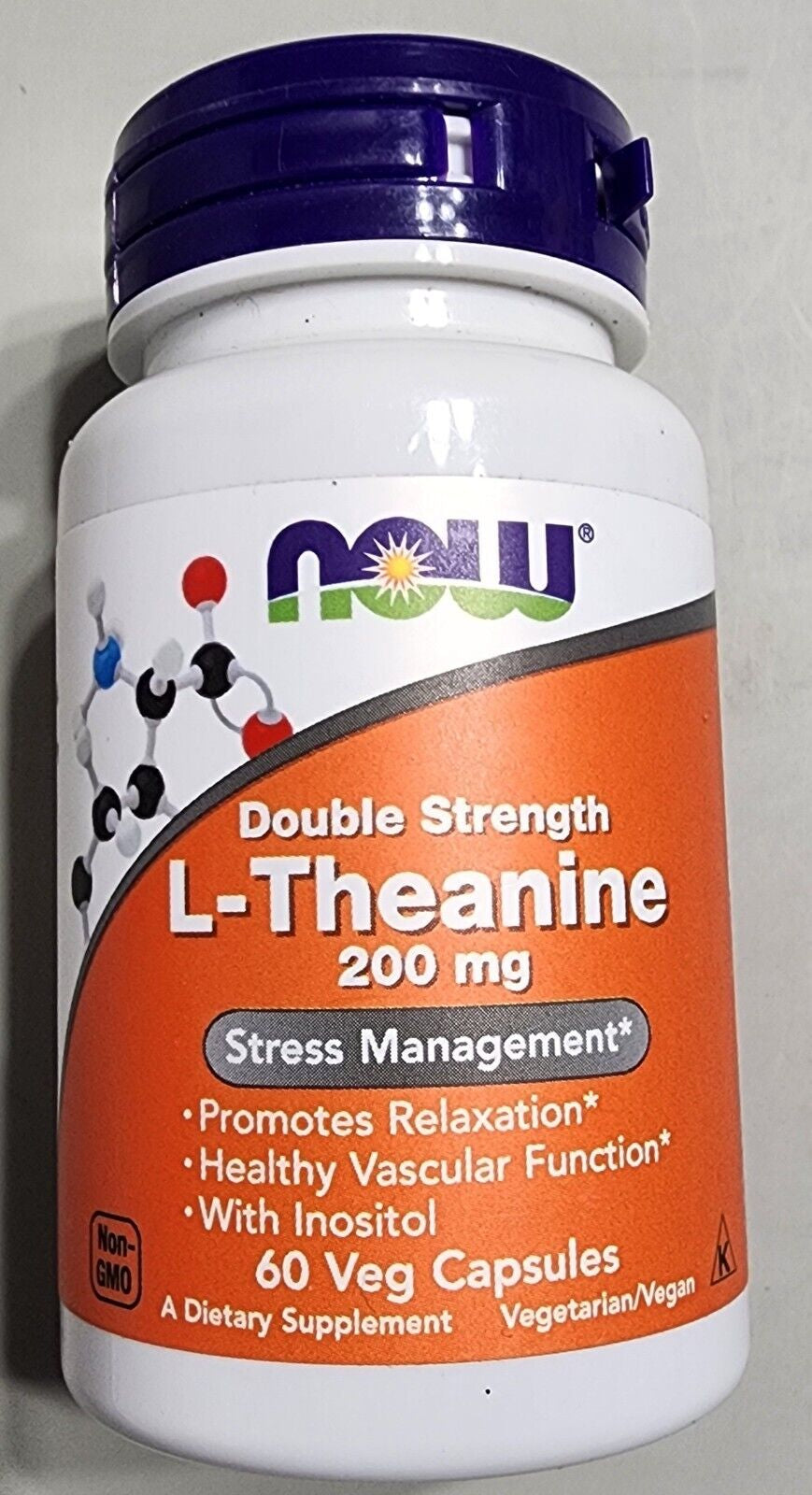 NOW L-Theanine Double Strength 200 Mg. 60 Veg Capsules. EX 01/28