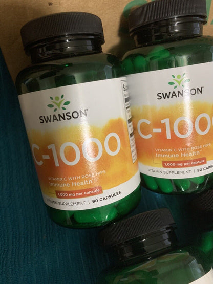 SWANSON VITAMIN C 1000Mg Capsules W/Rose Hips 90Ct. NEW FRESH . EXP: 03/26