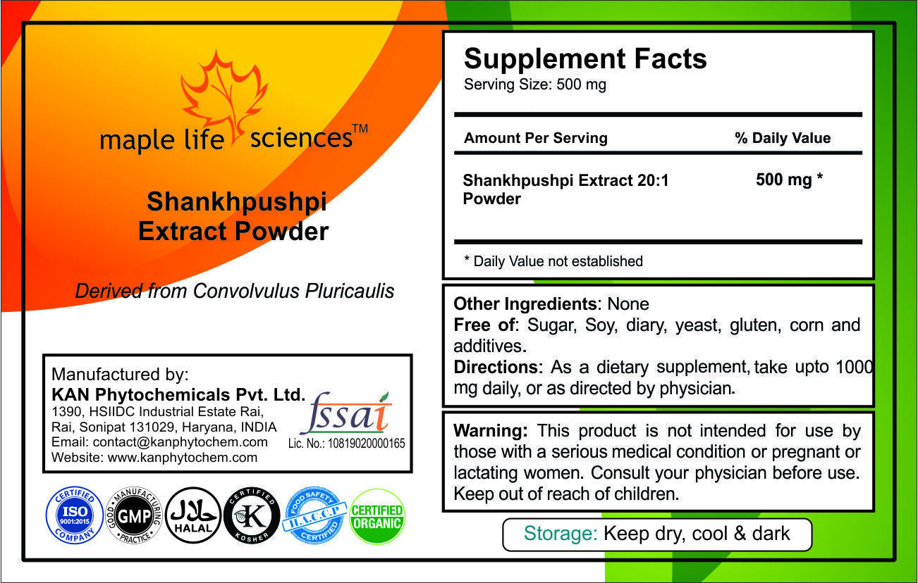 Shankhpushpi Extract 20:1 Powder Convolvulus Pluricaulis No Filler Pure