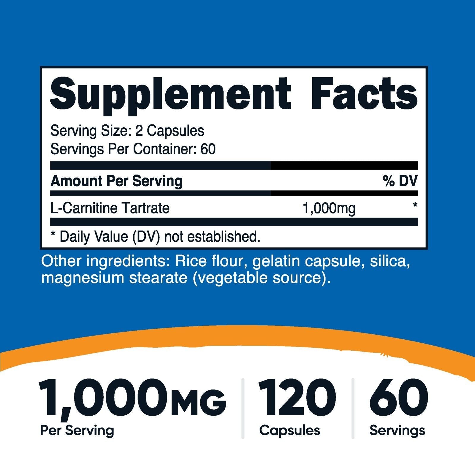 Nutricost L-Carnitine Tartrate 500Mg, 120 Capsules - 1000Mg per Serving