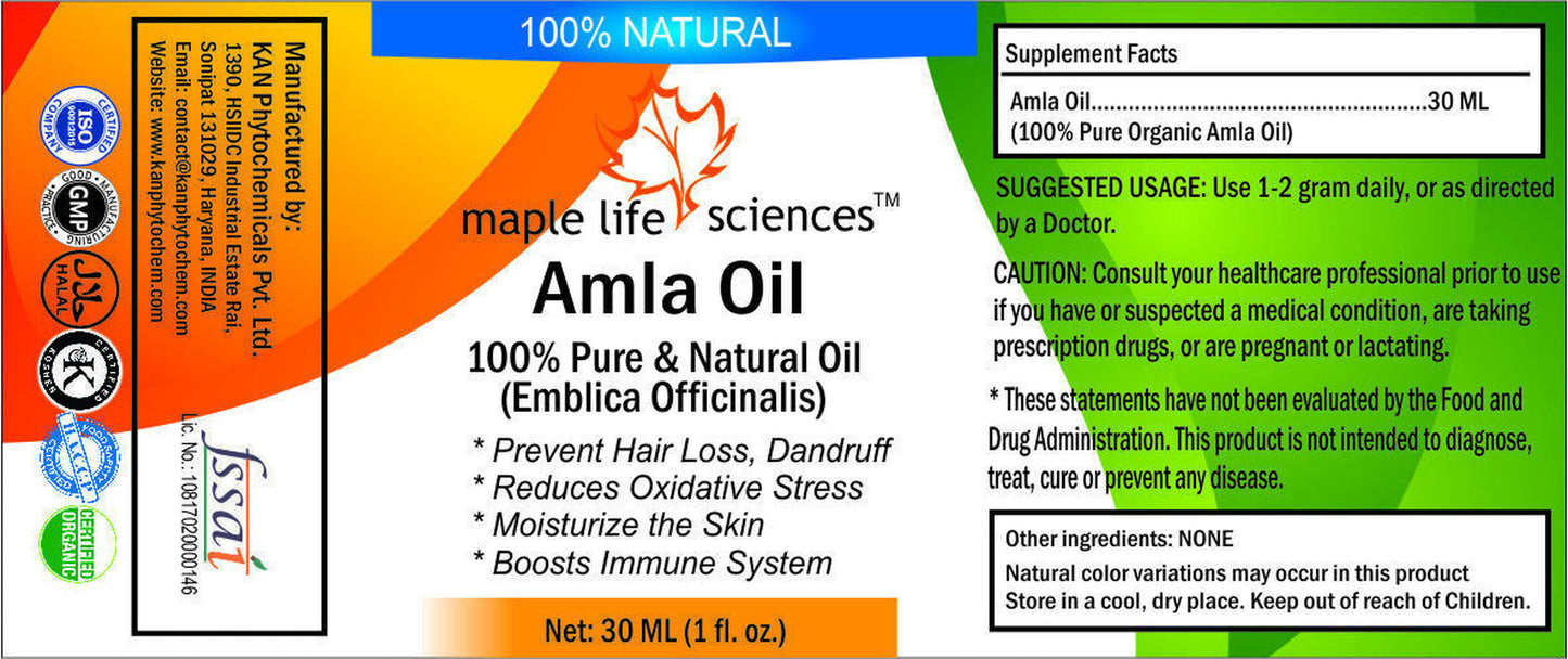 Amla Oil 100% Pure & Natural Oil Emblica Officinalis Prevent Hair Loss Dandruff