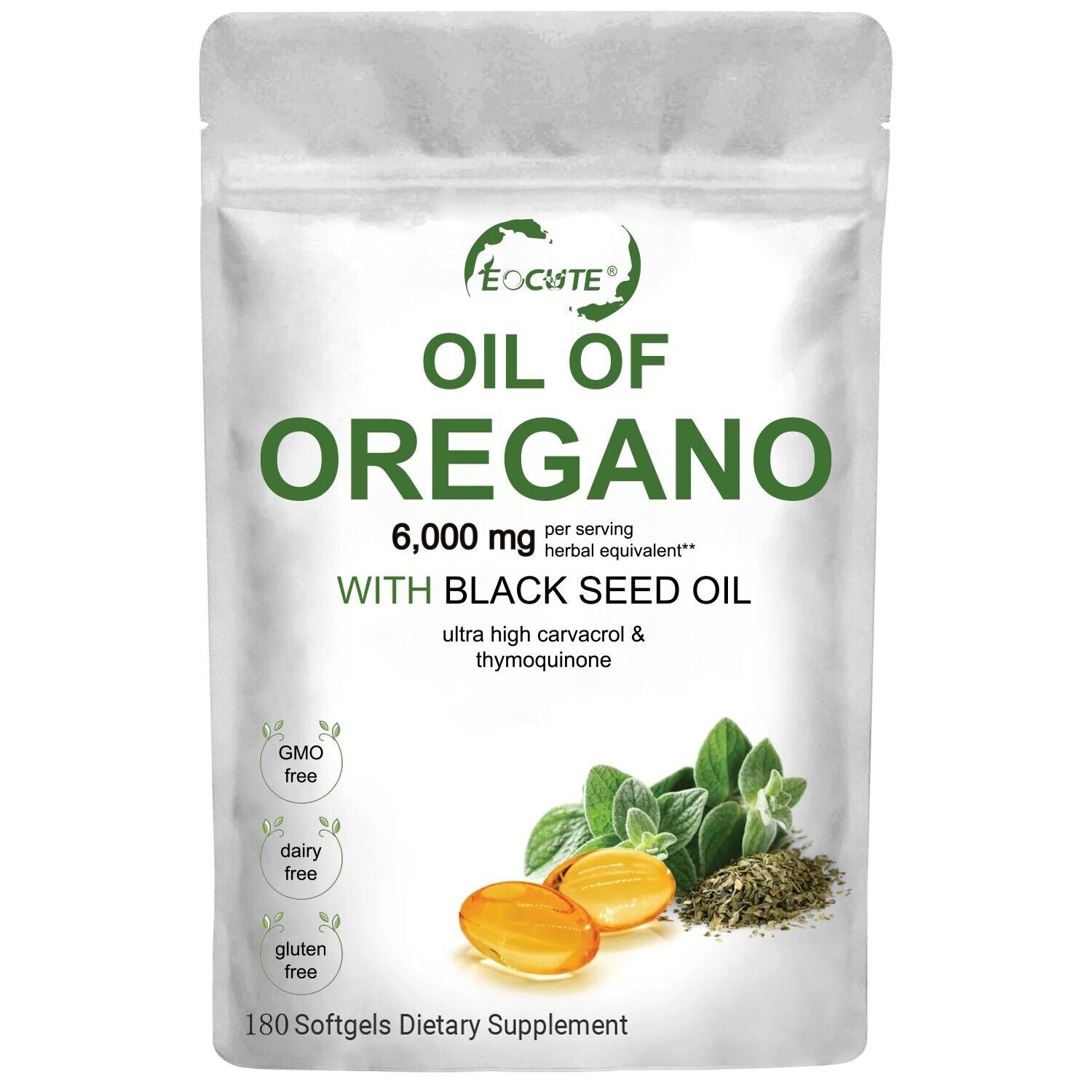 Organic Oil of Oregano 180 Softgels 2 in 1 Black Seed Oil Herbal Supplement US