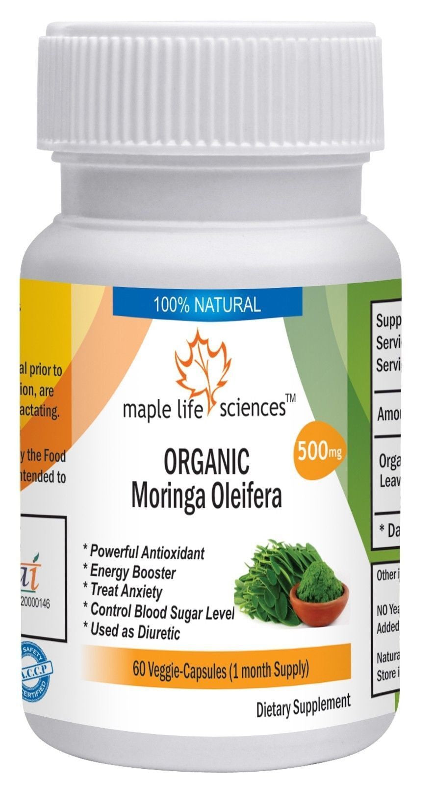 ORGANIC Moringa Oleifera Leaf Capsules Antioxidant Energy Booster No Fillers