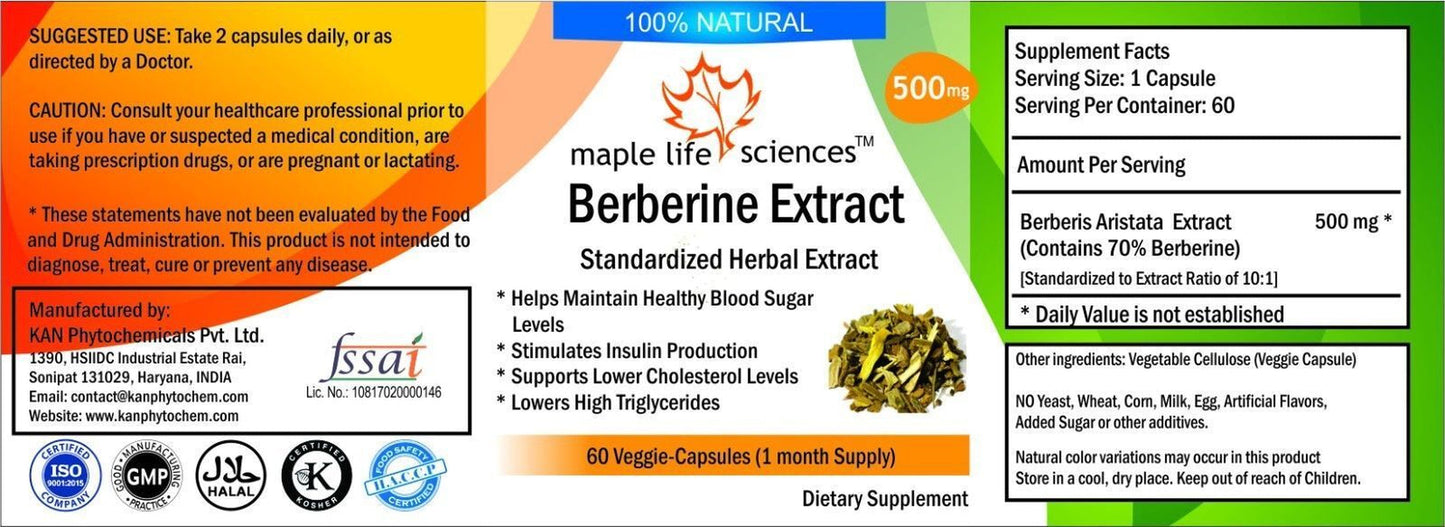 Berberis Aristata Extract Capsules 70% Berberine Weight Loss Blood Sugar