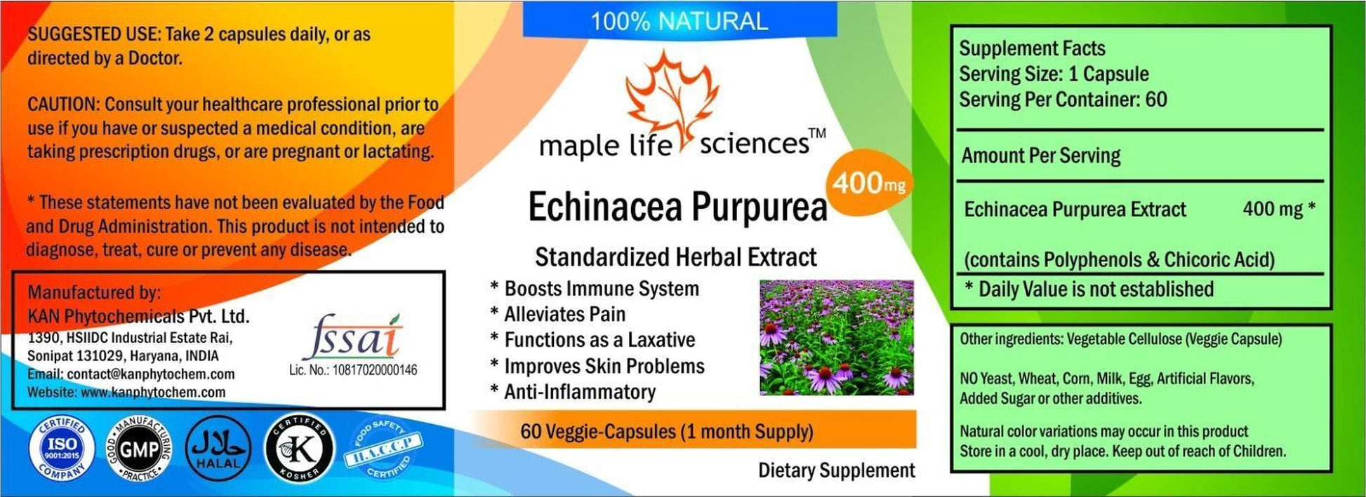 Echinacea Purpurea Extract Capsules Polyphenols Chicoric Acid No Fillers