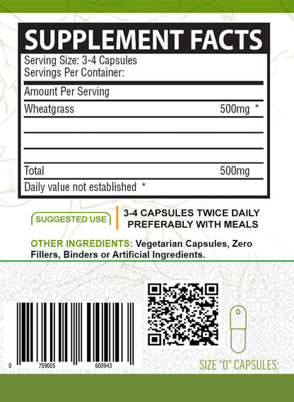 PURE ORGANIC WHEATGRASS CAPSULES (500Mg)