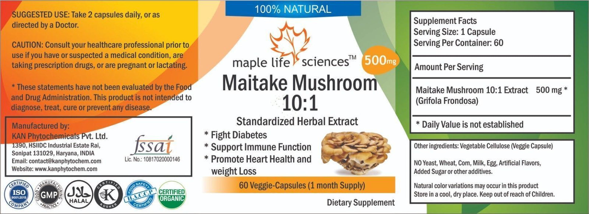 Maitake Mushroom Extract 10:1 Capsules (Grifola Frondosa) 30% Polysaccharide