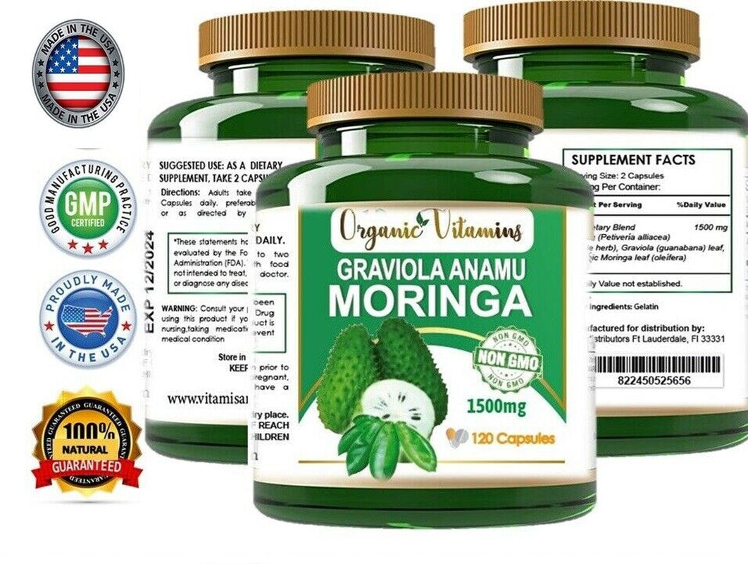 Moringa Oleifera Organic, Natural, 100% Pure Pills - 120 Count - 1 Pack