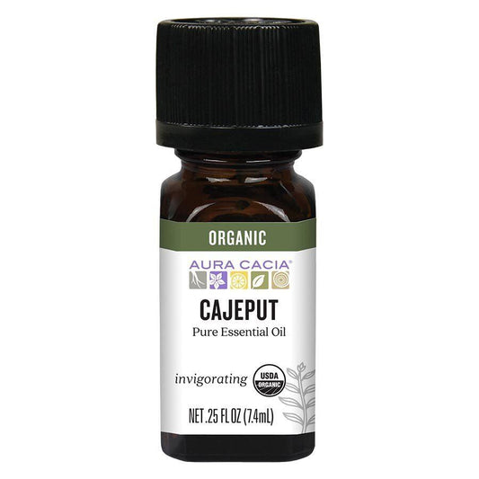 Aura Cacia Organic Cajeput Essential Oil 0.25 Fl Oz Box