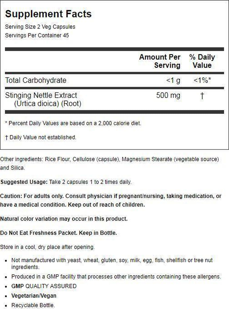 NOW Foods Stinging Nettle Root Extract 250 Mg 90 Veg Caps